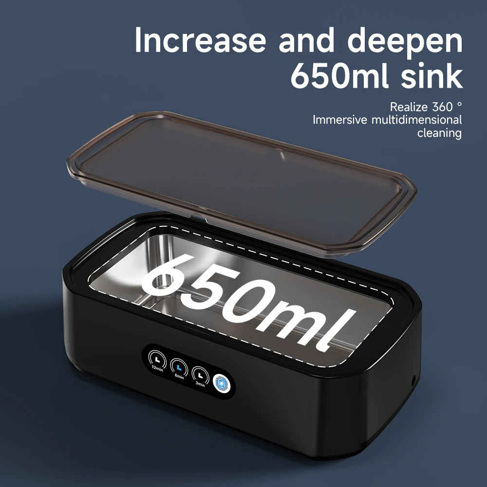 Ultrasonic Cleaner Machine Eyeglass 650ml Mini High-frequency Vibration Cleaning For Glasses Jewelry Denture Pacifier