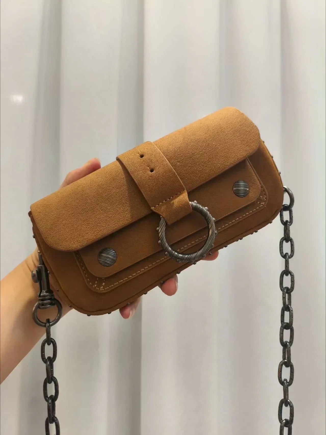 Multi-Color French Design Mini Waist Bag Classic Rivet Style Chic round design with a simple, versatile look. Compact and stylish, perfect for everyday wear.