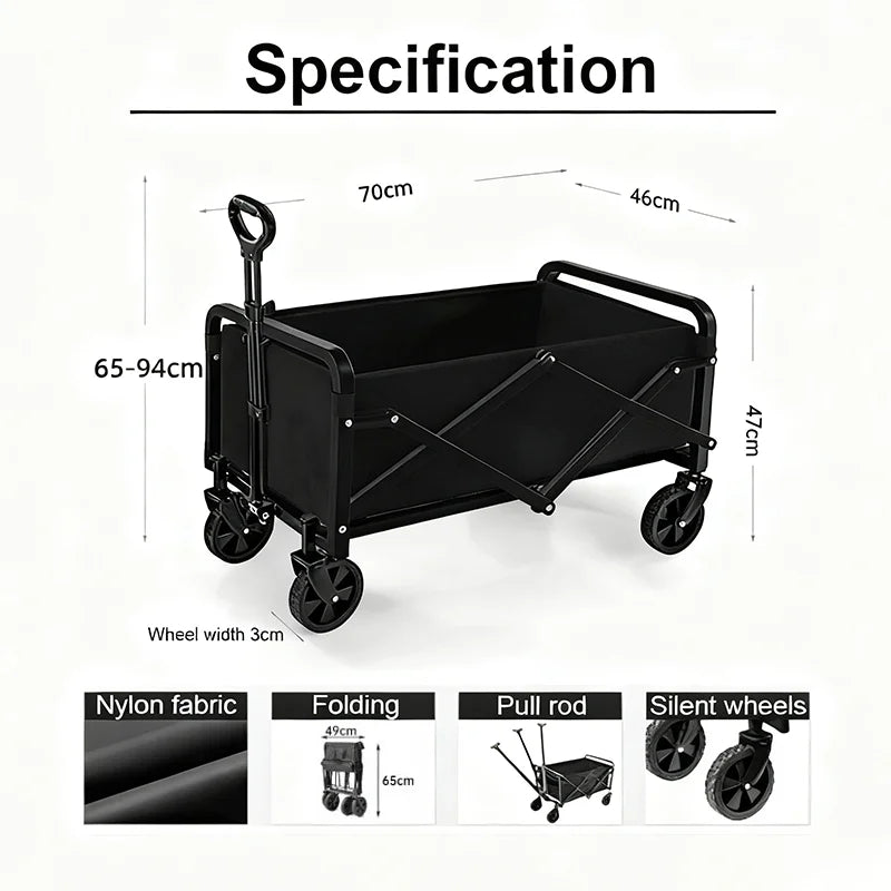 Foldable Garden Trolley Handcart Cart Tool Transport With 4 Wheels For Camping Beach Garden Shopping Outputs Load 80-150 kg Size