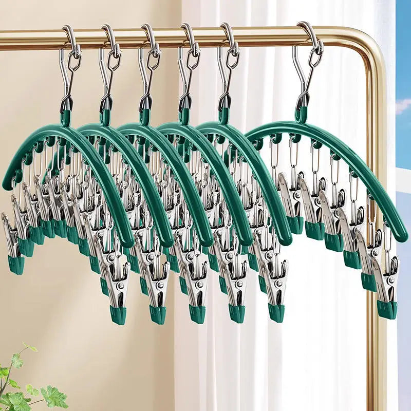Galvanized Clothes Drying Hanger Windproof Clothing Rack 10 Clips Sock Laundry Airer Underwear Socks Holder Hangers