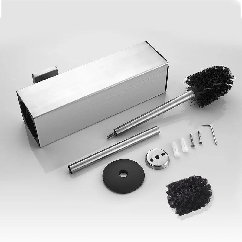 Square toilet brush, 304 stainless steel floor-mounted toilet brush, bathroom toilet punch odor-proof long tube wall-mounted