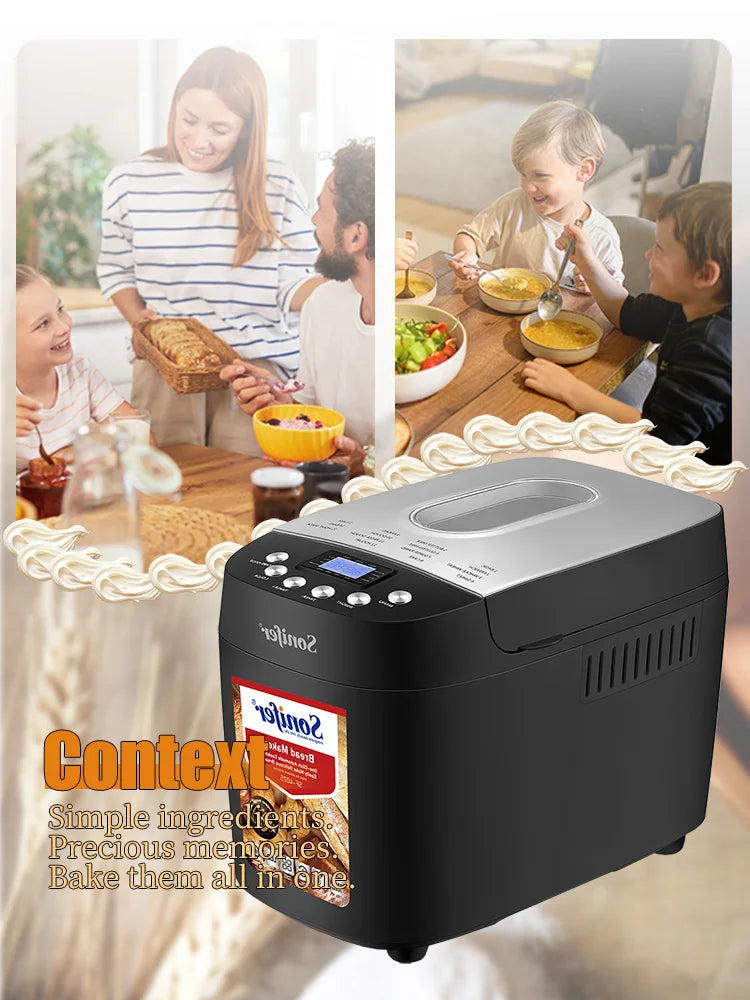 Sonifer 1500g Automatic Bread Maker SF-4025, Dual Kneading Hooks, 15 Programs, 15H Timer, 3 Crust Settings, Keep Warm
