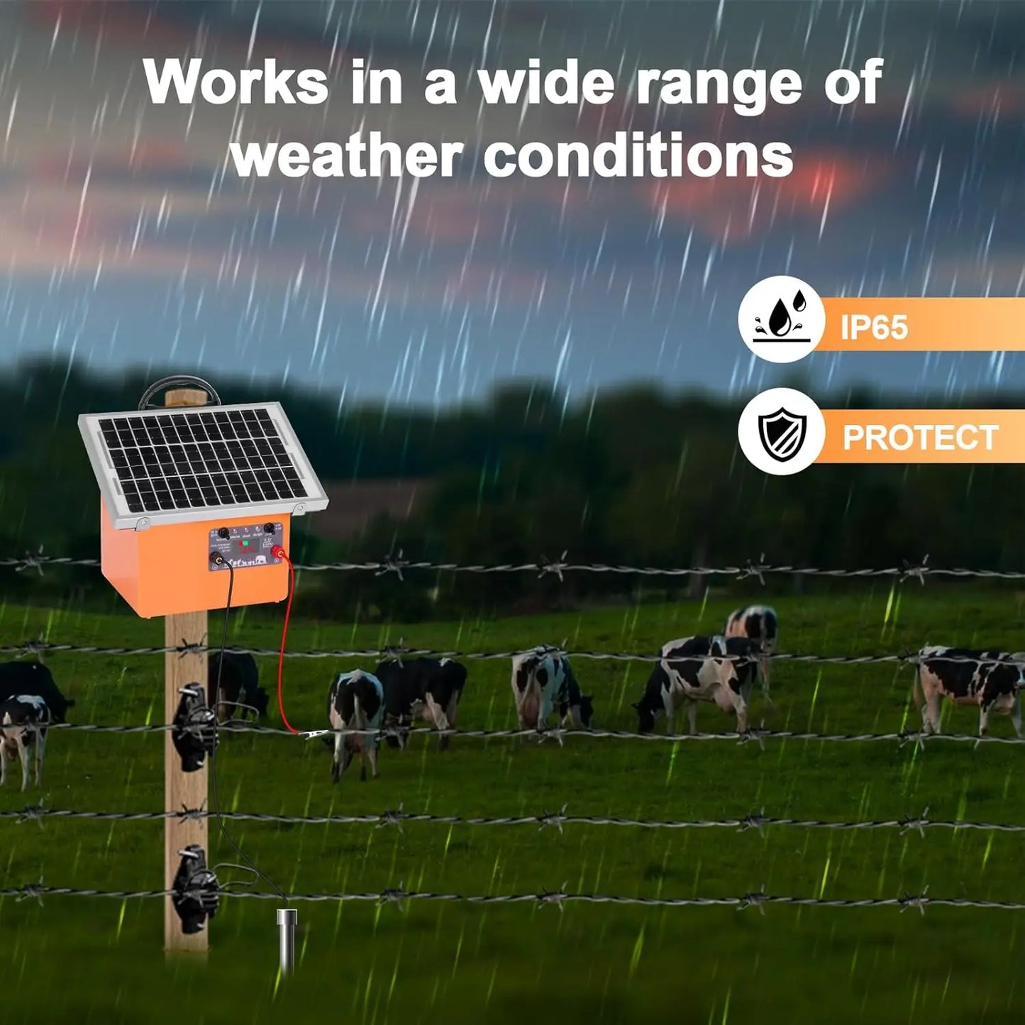 32KM Solar  Electric Fence 9.5KV Electric Shepherd with Battery Controller for Horses 0.5J for Breeding Shephed for Farm Grazing
