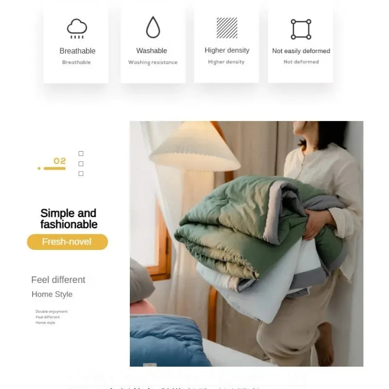 Japanese Polyester Cotton Quilted Summer Quilt Skin-friendly Washable Light Luxury Style Solid Color Lightweight Comforter