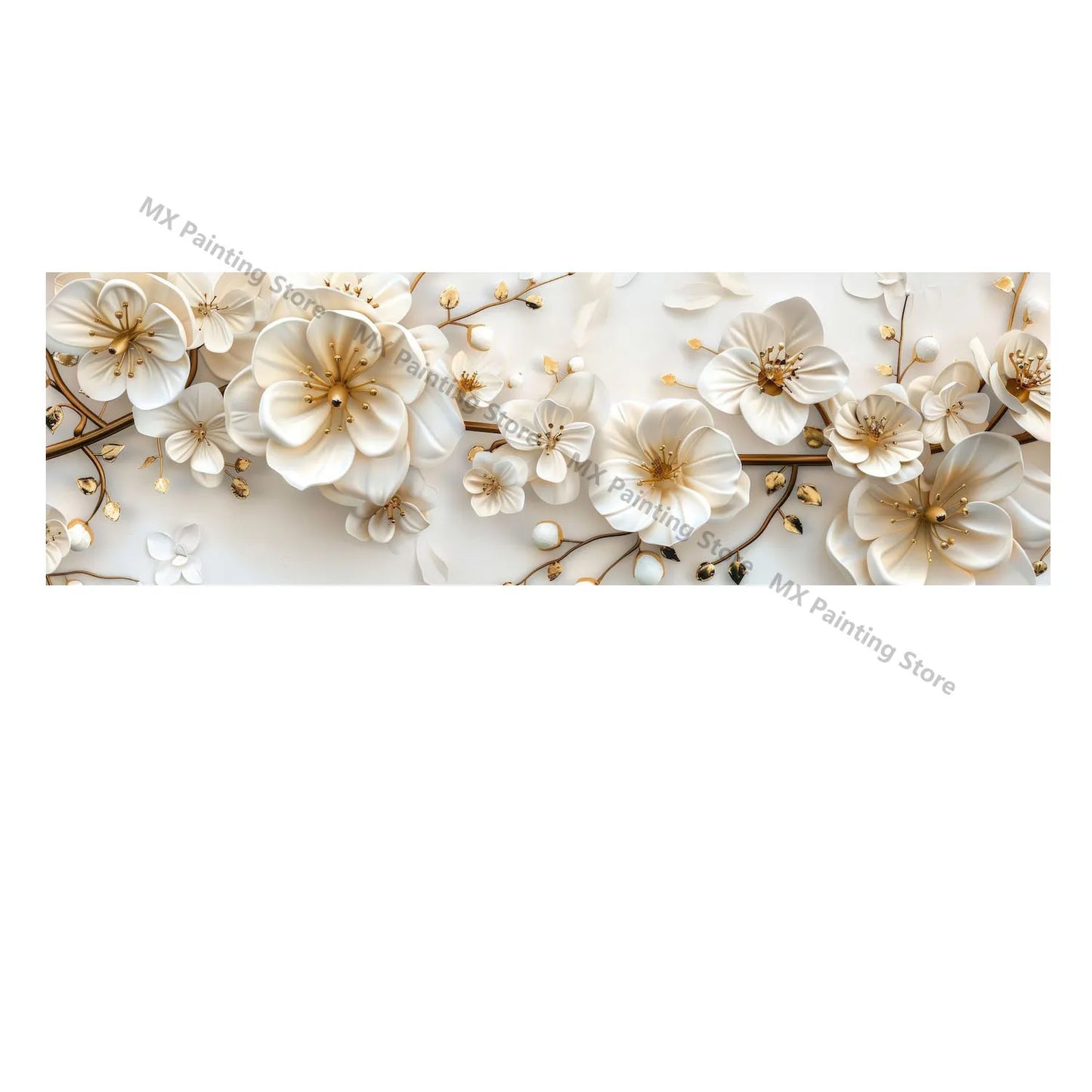 Abstract Floral Canvas Paintings,Modern Print White Flowers With Gold Branches And Leaves Posters,Nordic Living Room Decor Gift