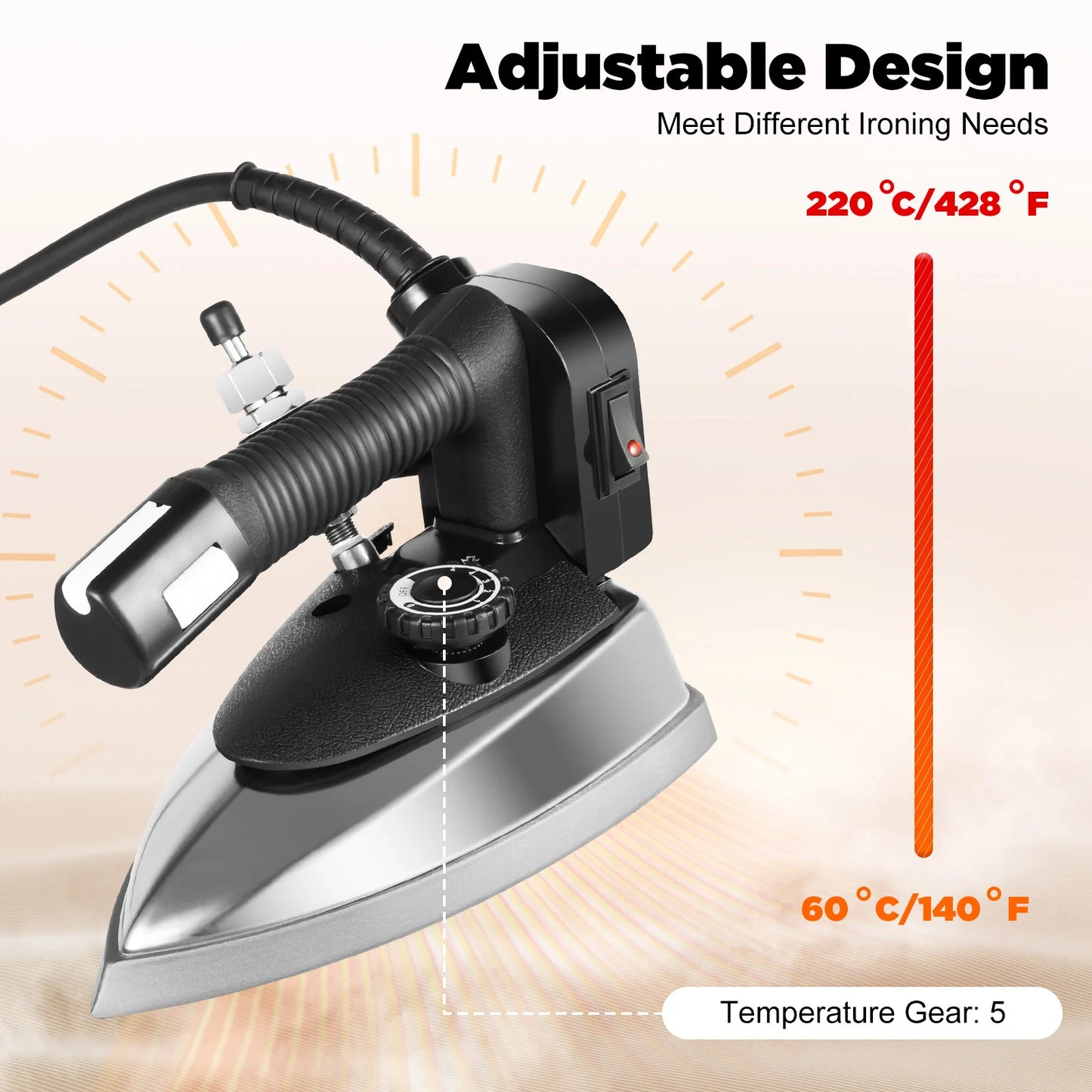 1200W Industrial Electric Steam Iron 5-Gear Temp 3L Tank Dry Steam Ironing Titanium Plated Soleplate Commercial Garment Steamer