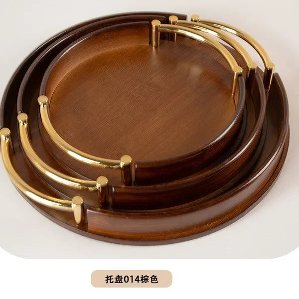 Light luxury and simple home kitchen round bamboo tray Home restaurant tea set small tray portable fruit snack tray