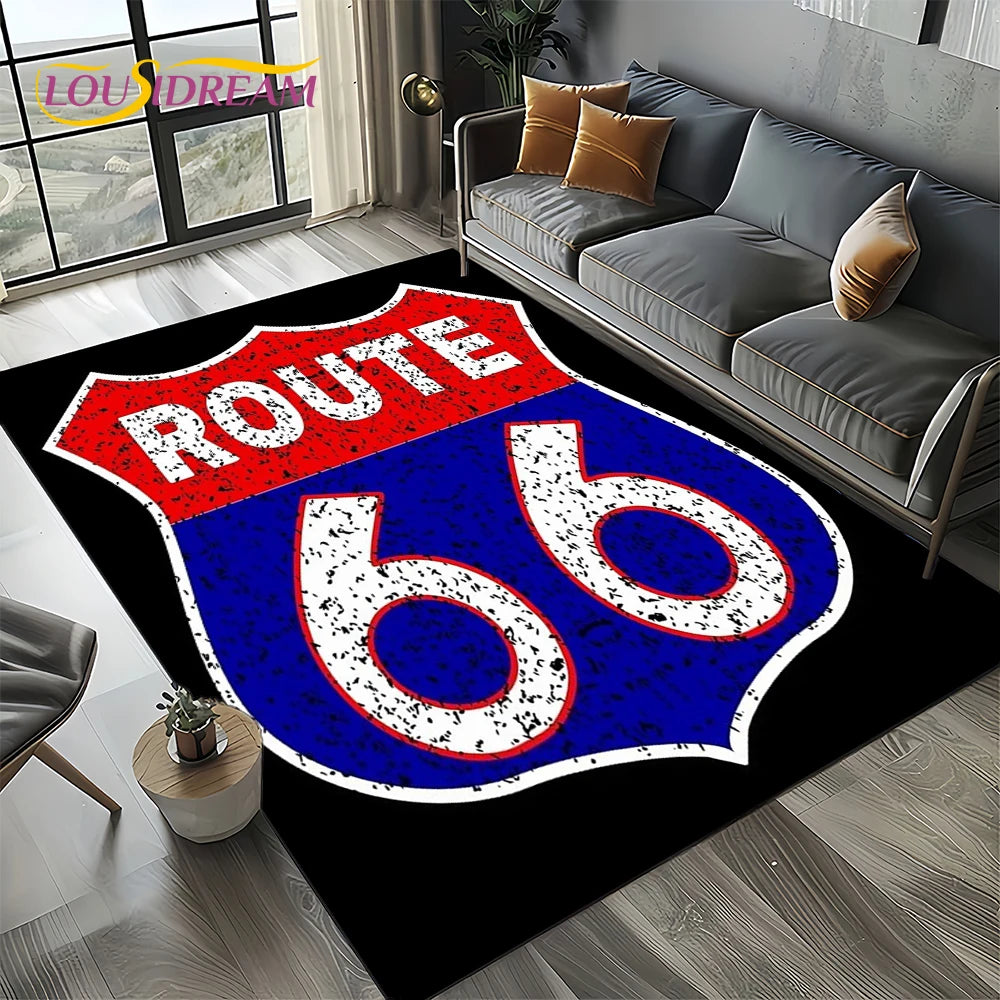 Retro America Historic Route 66,Mother Road,mãe EstradaCarpet Rug for Living Room Bedroom Home Sofa,Area Rug Non-slip Floor Mat