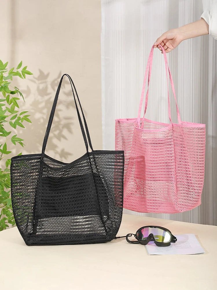Beach Bag  Mesh Tote Bag  for Travel Pool Family Beach Vacation Cruise Essentials Organizer Storage Bags