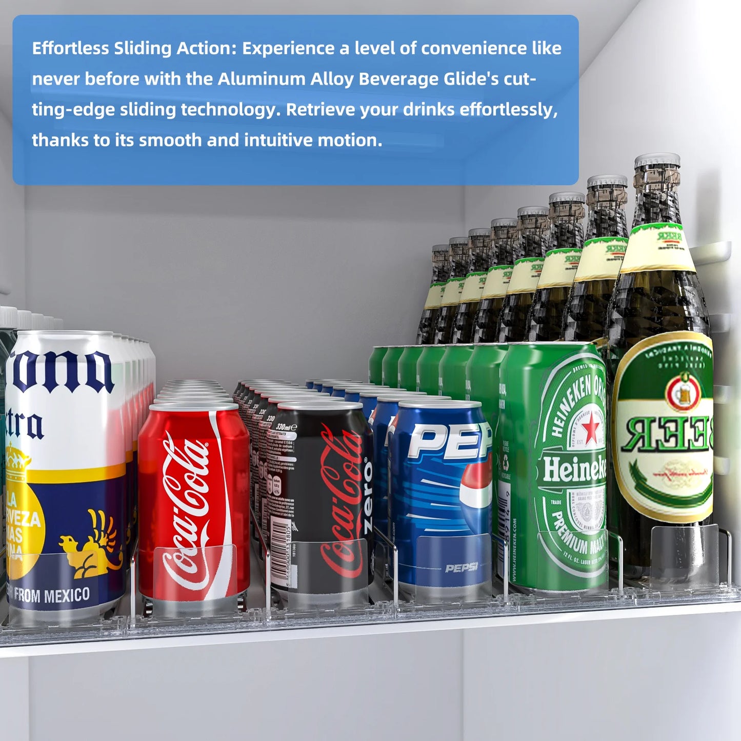 Beverage Spring Pusher Glide for Fridge Automatic Drink Propeller Bottle Rack Cans Organizer Refrigerator Drink Dispenser Shelf
