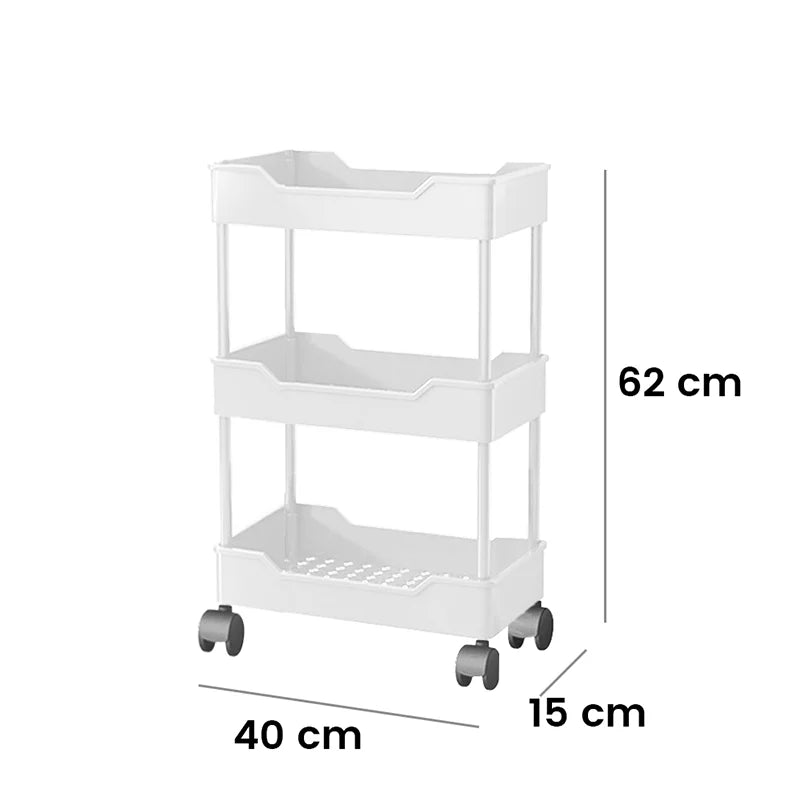 [UK Stock] Multi-Layer Trolley Rack Kitchen Floor Bedroom Organizer Cart Wheeled Bathroom Storage Rack Shelves Kitchen