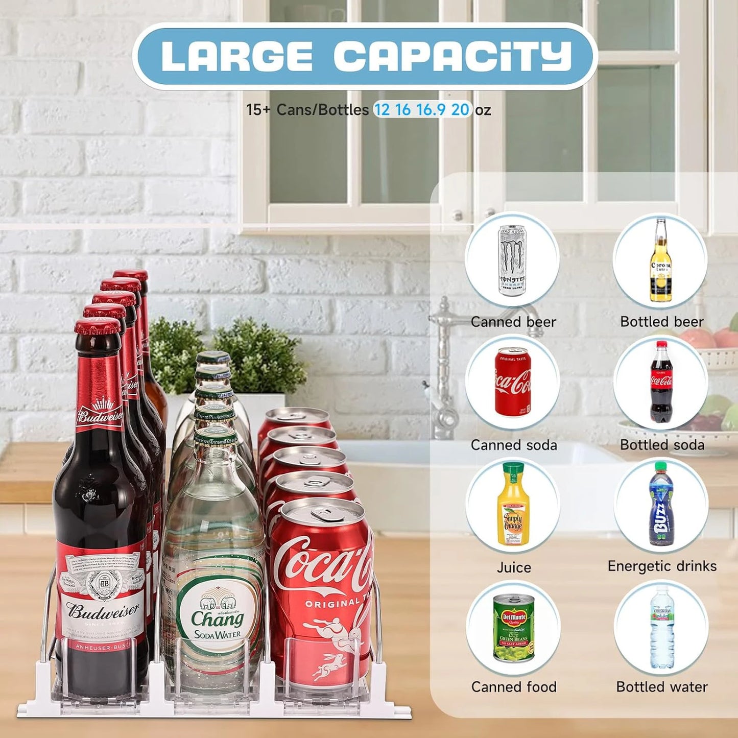 Drinks Self-Sliding Storage Rack Refrigerator Drink Organizer Soda Kola Beer Can Dispenser Adjustable Width Kitchen Organizer