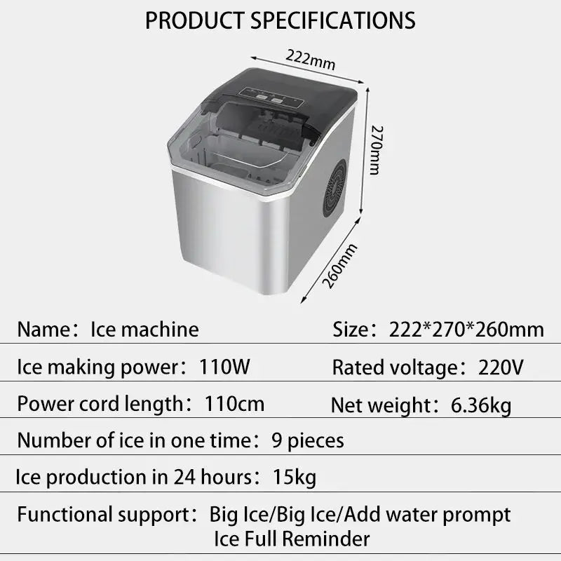 Electric Ice Maker 220 V for Bar Home Kitchen Office Bullet cylindrical Cube Maker via Scoop Automatic Mini Ice Making Machine