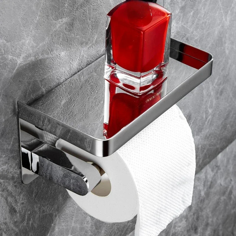 Toilet paper rack 304 stainless steel tissue holder, mobile phone rack, non-punching bathroom roll holder