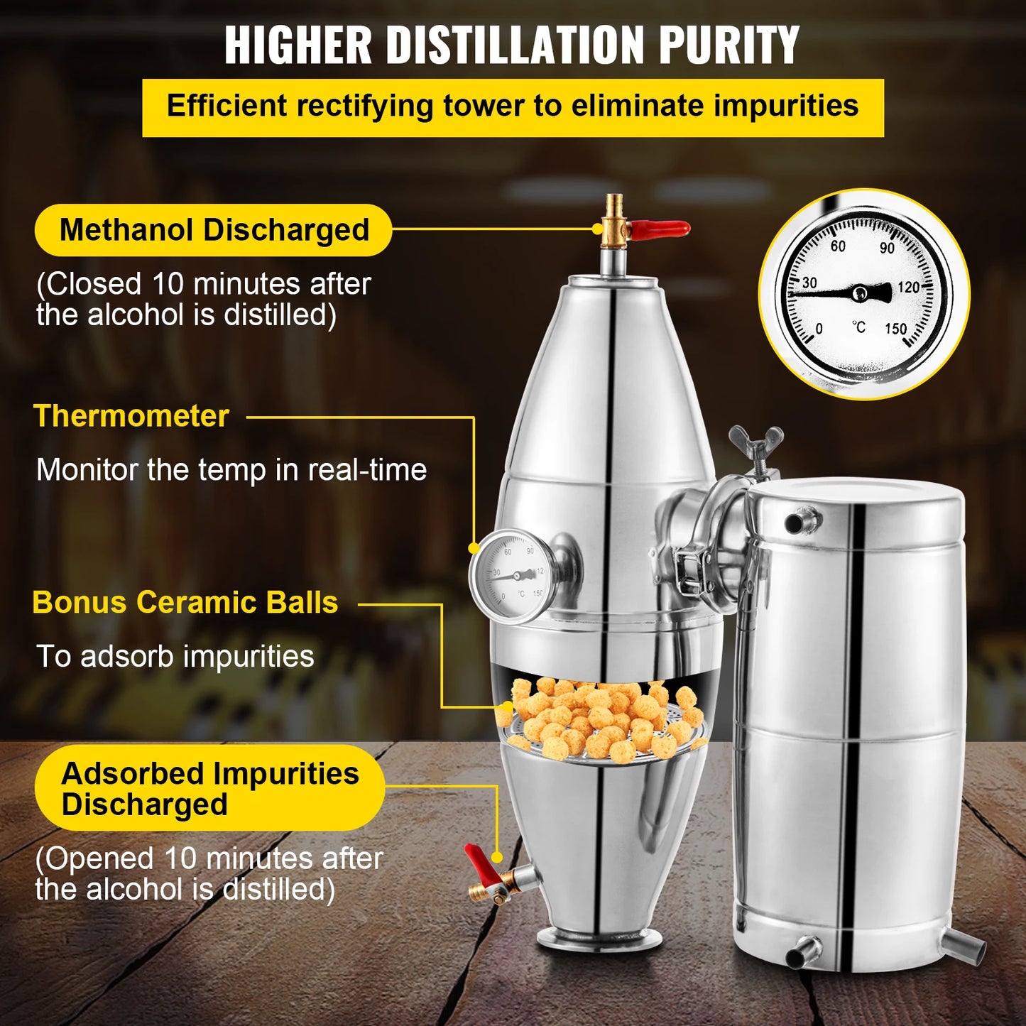 SucceBuy 50L 13.2Gal Water Alcohol Distiller 304 Stainless Steel Alcohol Still Wine Making Boiler Home Kit with Thermometer