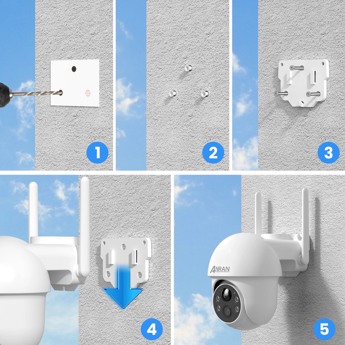 ANRAN 5MP Wifi Solar Camera 360° Rotation Security Surveillance Camera Outdoor Wireless Human Detection Custom Detection Area