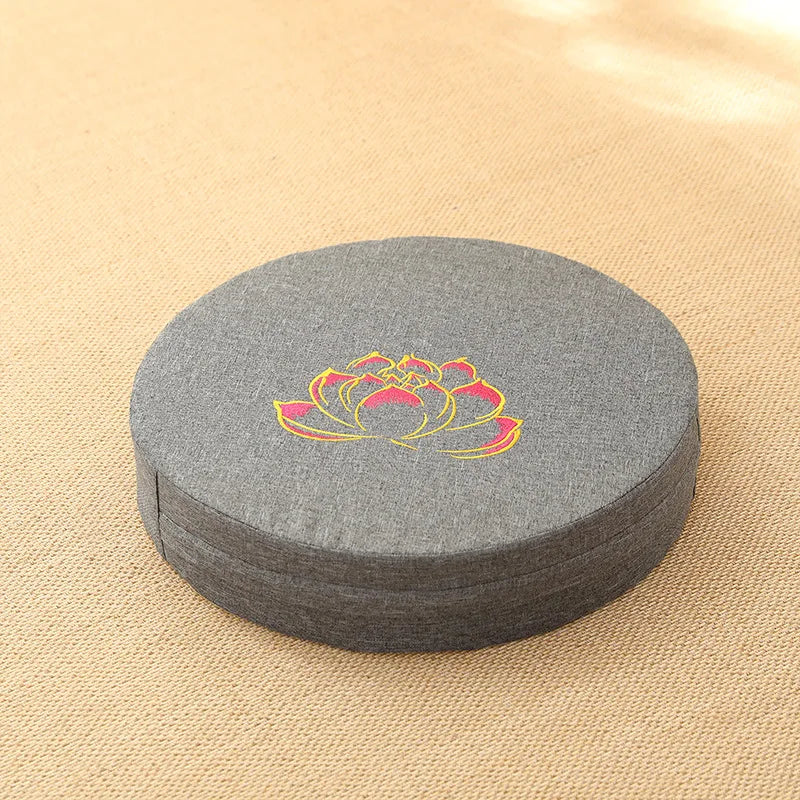 40x6cm Linen Meditation Cushion Round Yoga Floor Pillow Lotus Embroidery Zafu Tatami Seat Pad Removable Cover