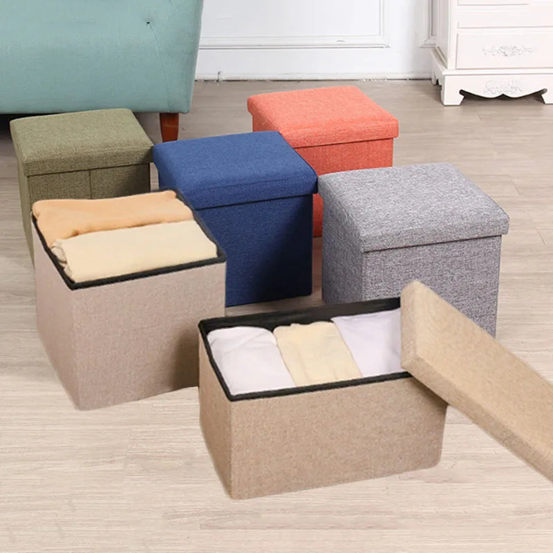 Multifunctional Fabric Organizer Storage Stools Box Foldable Storage Stool Boxes With Padded Seat Home Organization Sundries Box
