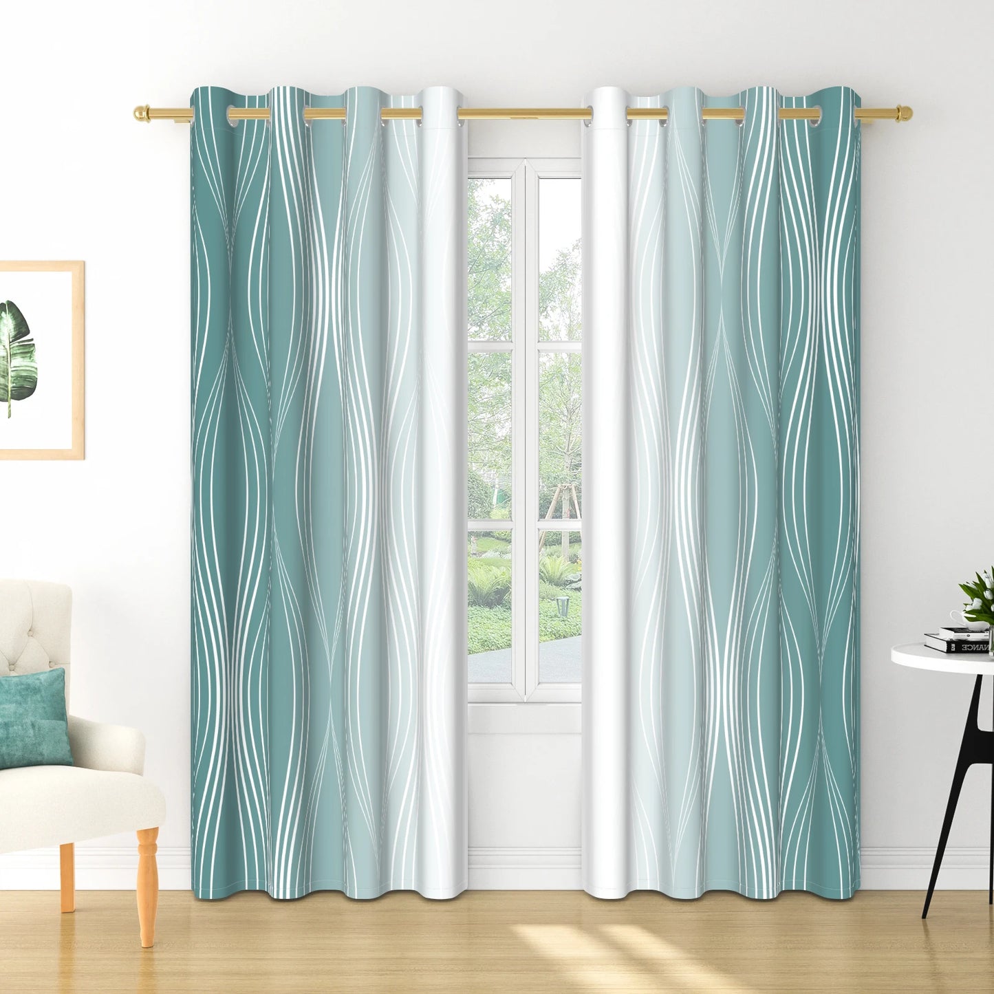 2pieces Modern Gradient Curtains Color Wave Design Color Gradient Polyester the Suitable Minimalist Bedroom Living Room Curtains