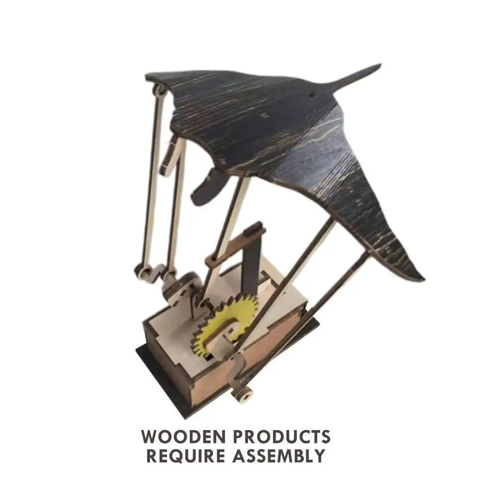 Artisan Wooden Manta Ray Automaton – Handcrafted Kinetic Décor Hand-cranked mechanical design with a DIY puzzle build. Unique ocean-inspired ornament perfect for display or gifting.