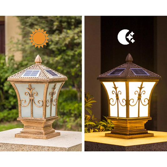 LED Solar Pillar Light Remote Control Retro Lantern Waterproof Outdoor Porch Column Lamp Night Light Garden Fence Decoration
