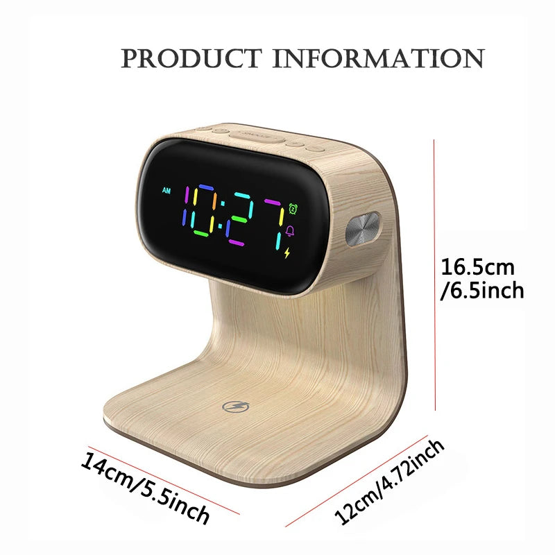 Multifunctional alarm clock with night light, wireless charging clock, holiday couple gift, three brightness adjustment clock