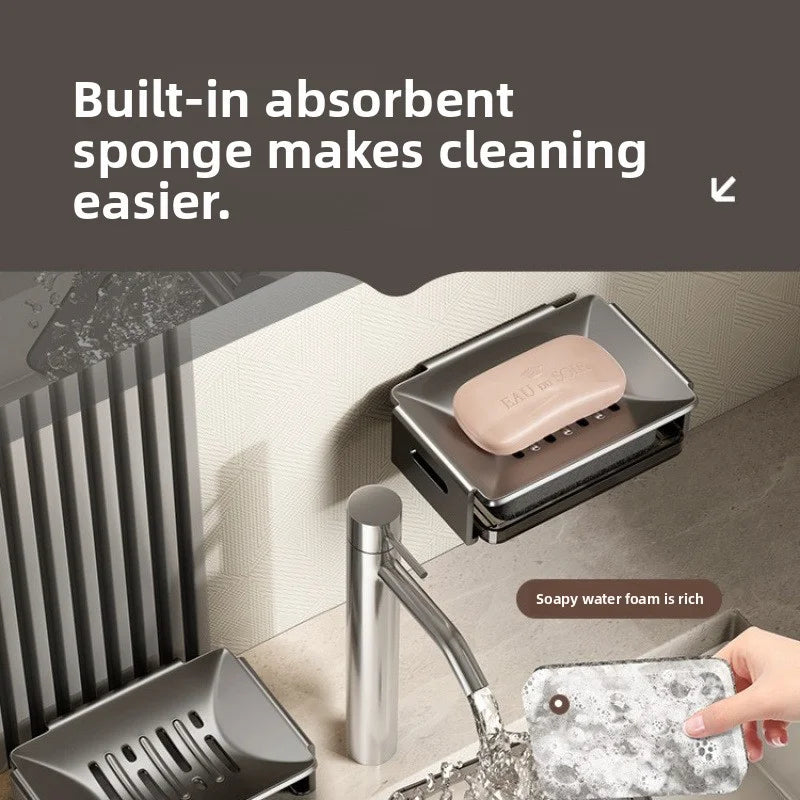 Bathroom Punching Free Household Wall Mounted Space Aluminum Toilet Shelf Soap Drainer Sponge