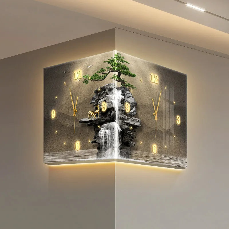 Modern Double Sided Corner Wall Clock Living Room Decoration LED Clock Mural Lamp Restaurant Background Wall Digital Wall Watch