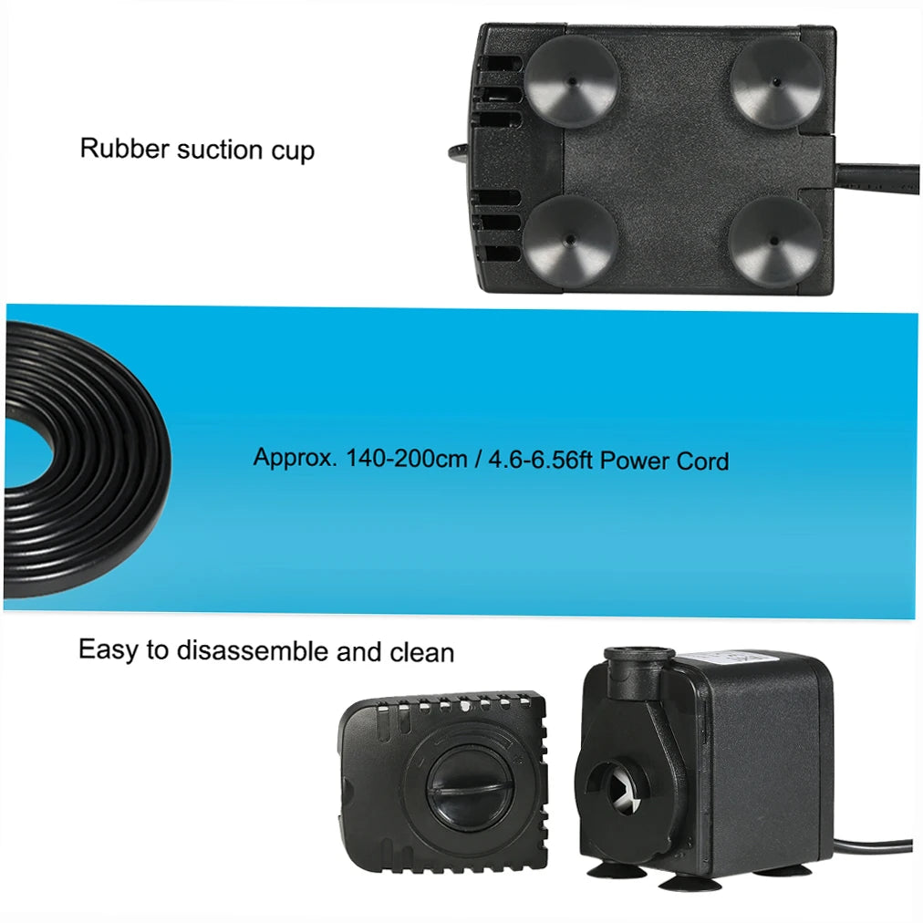 600L/H 8W Submersible Pond Water Pump for Aquarium Tabletop Fountains Pond Water Gardens and Hydroponic Systems with 2 Nozzles
