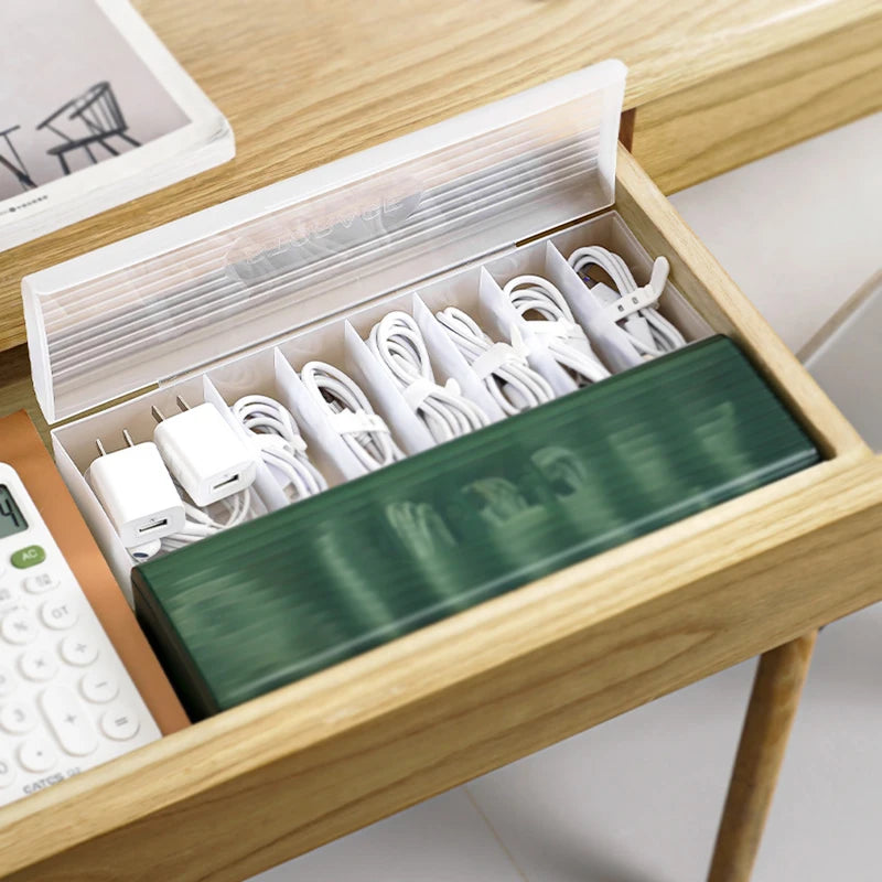 1Pc Transparent Data Cable Storage Box Plastic Data Line Storage Container for Desk Headset Stationery Multifunctional Storage