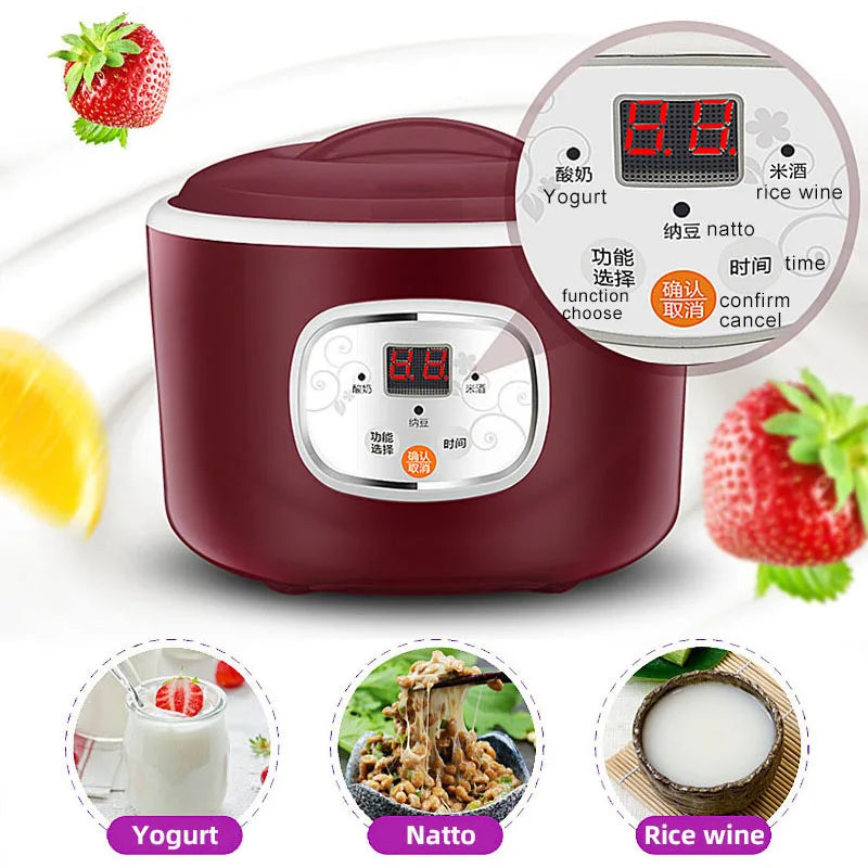1.0L Yogurt Maker Mini Automatic Yogurt Machine Household DIY Yogurt Tools Kitchen Rice Wine Natto Machine Stainless Steel Liner