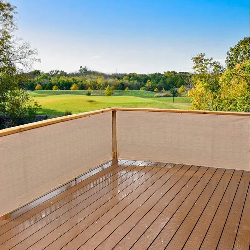 Beige Balcony Privacy HDPE Screen Fence Windscreen Cover Fabric Shade Netting UV Protection for Patio Backyard Porch Railing
