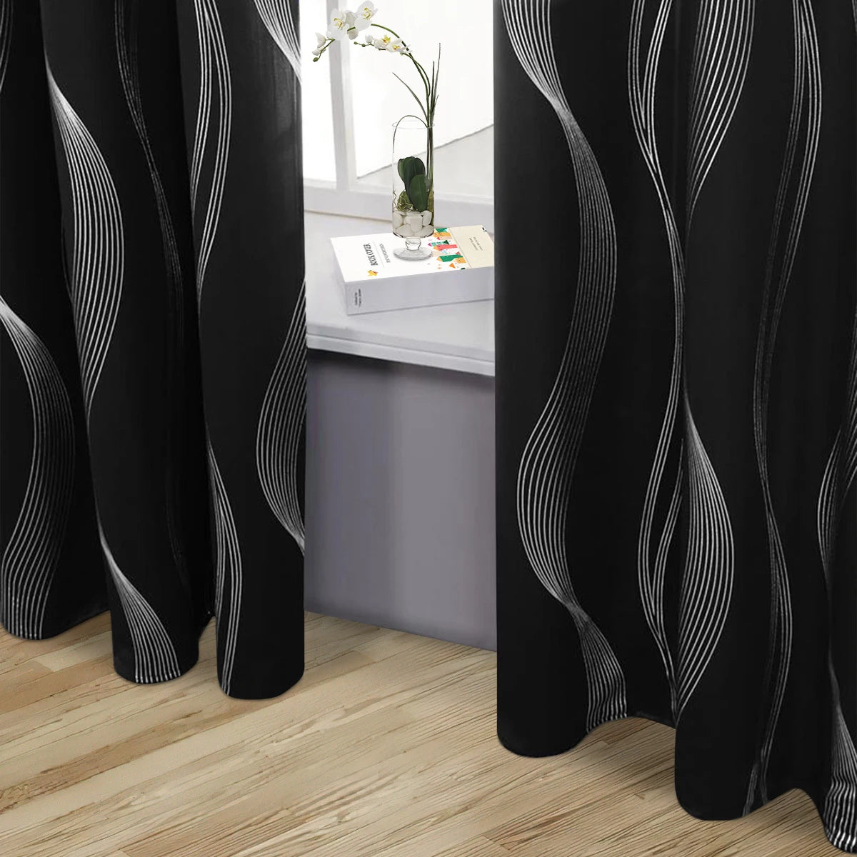 1pc High Precision Silver Embossed Wave Pattern Blackout Curtain, window Curtains for living room bedroom kitchen home decor