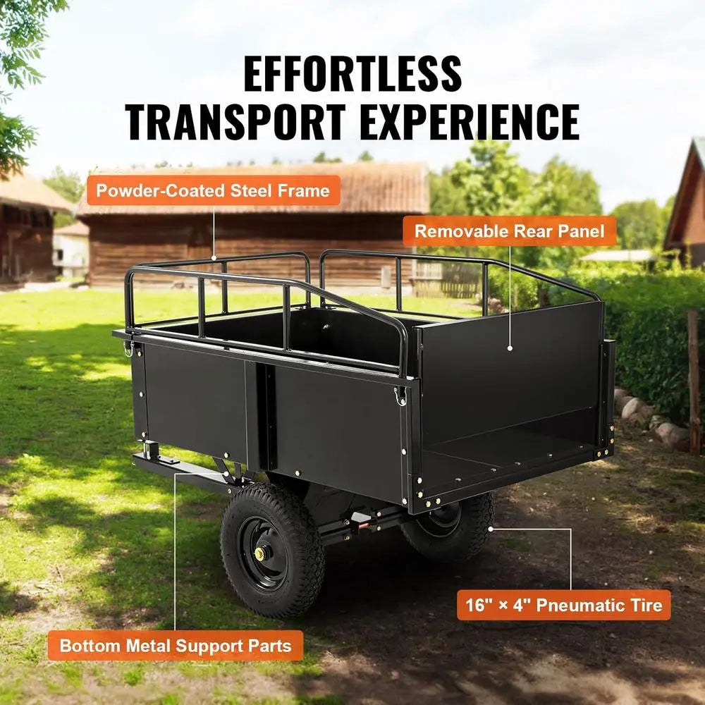Sturdy Steel Dump Cart Trailer, 750 lbs Capacity, 15 Cubic Feet, Utility Yard Trailer with Removable Sides for Lawn Mowers and T