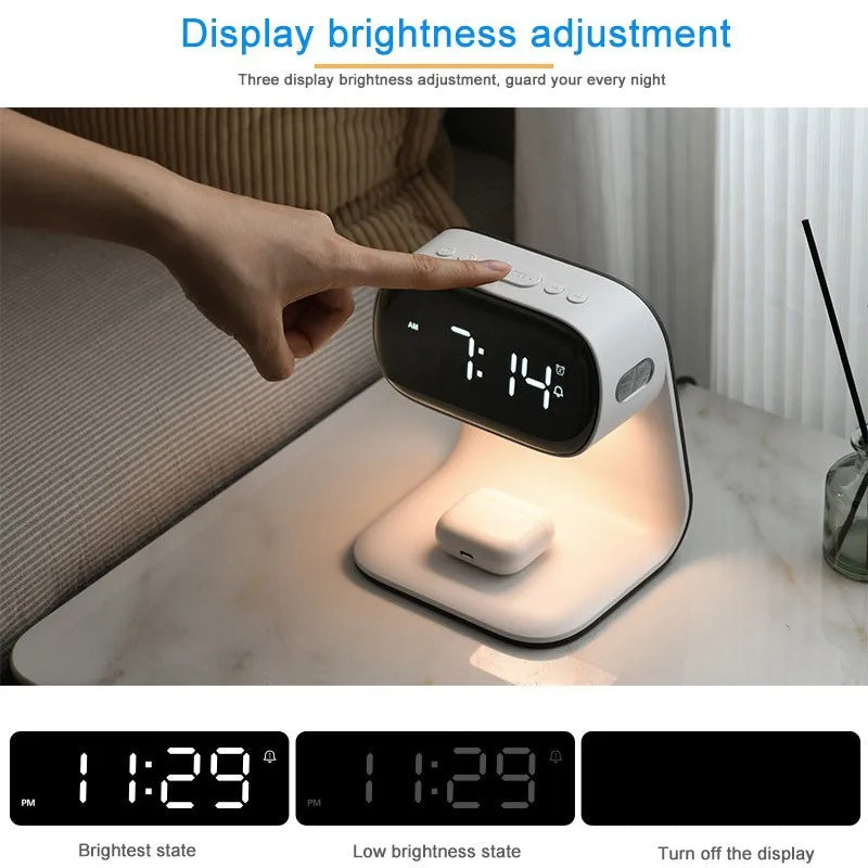 Multifunctional alarm clock with night light, wireless charging clock, holiday couple gift, three brightness adjustment clock