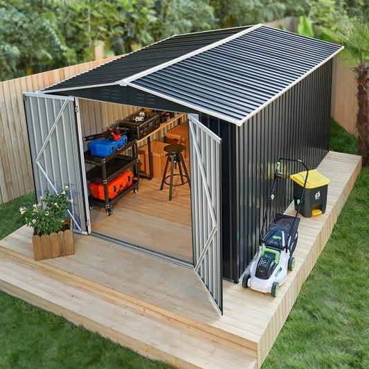 8x12 FT Metal Outdoor Storage Shed, Updated Frame Structure Tool Shed for Backyard Garden Patio Lawn, Customized