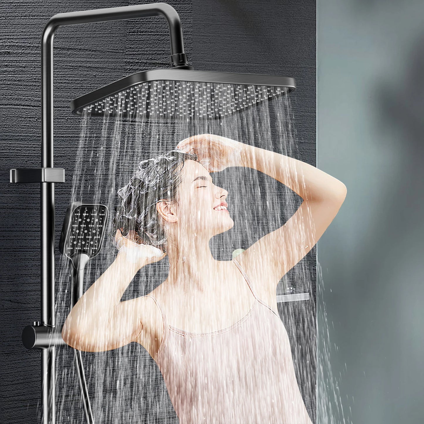 Digital Display Shower Faucet Set Rainfall Bathroom Mixer Tap Grey Bidet Shower System With Ambient Lighting Bathroom Accessorie