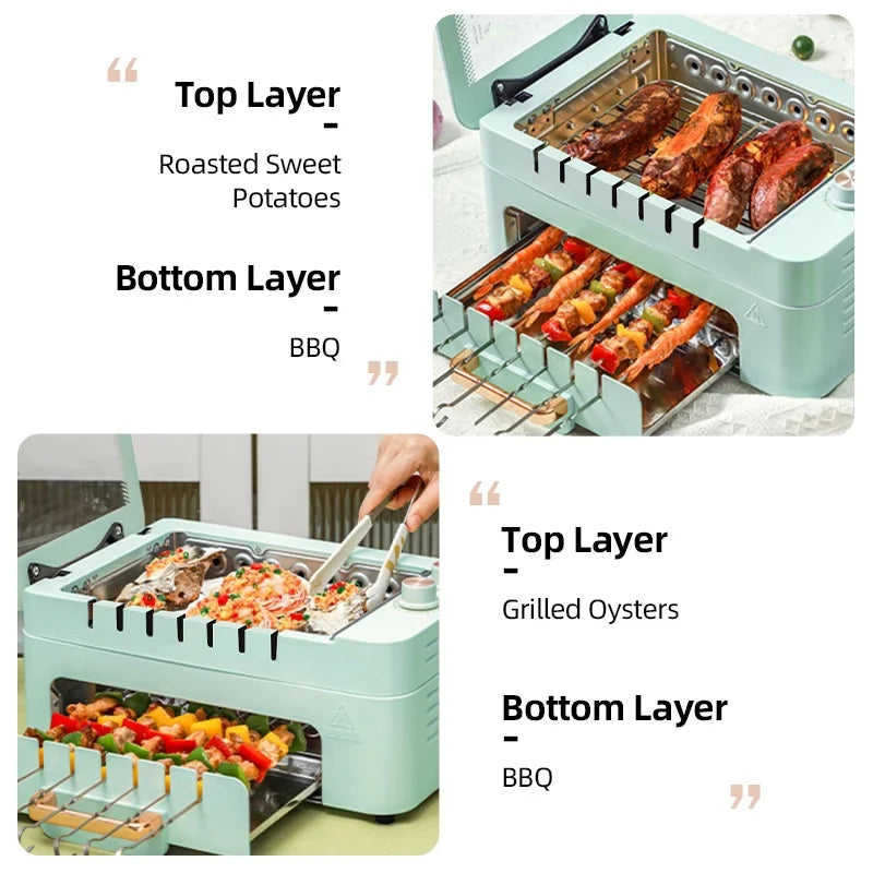 TJean Multifunctional Household Smokeless Electric Barbecue Grill - White / Green