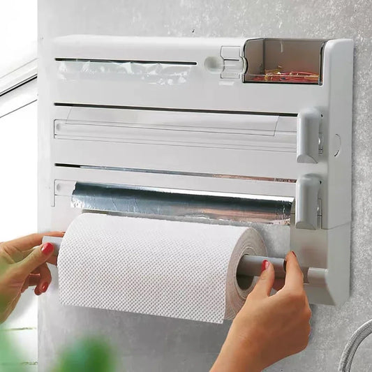 4/6-in-1 Plastic Wrap Tissue Dispenser with Cutter, Refrigerator Magnetic Tissue Holder