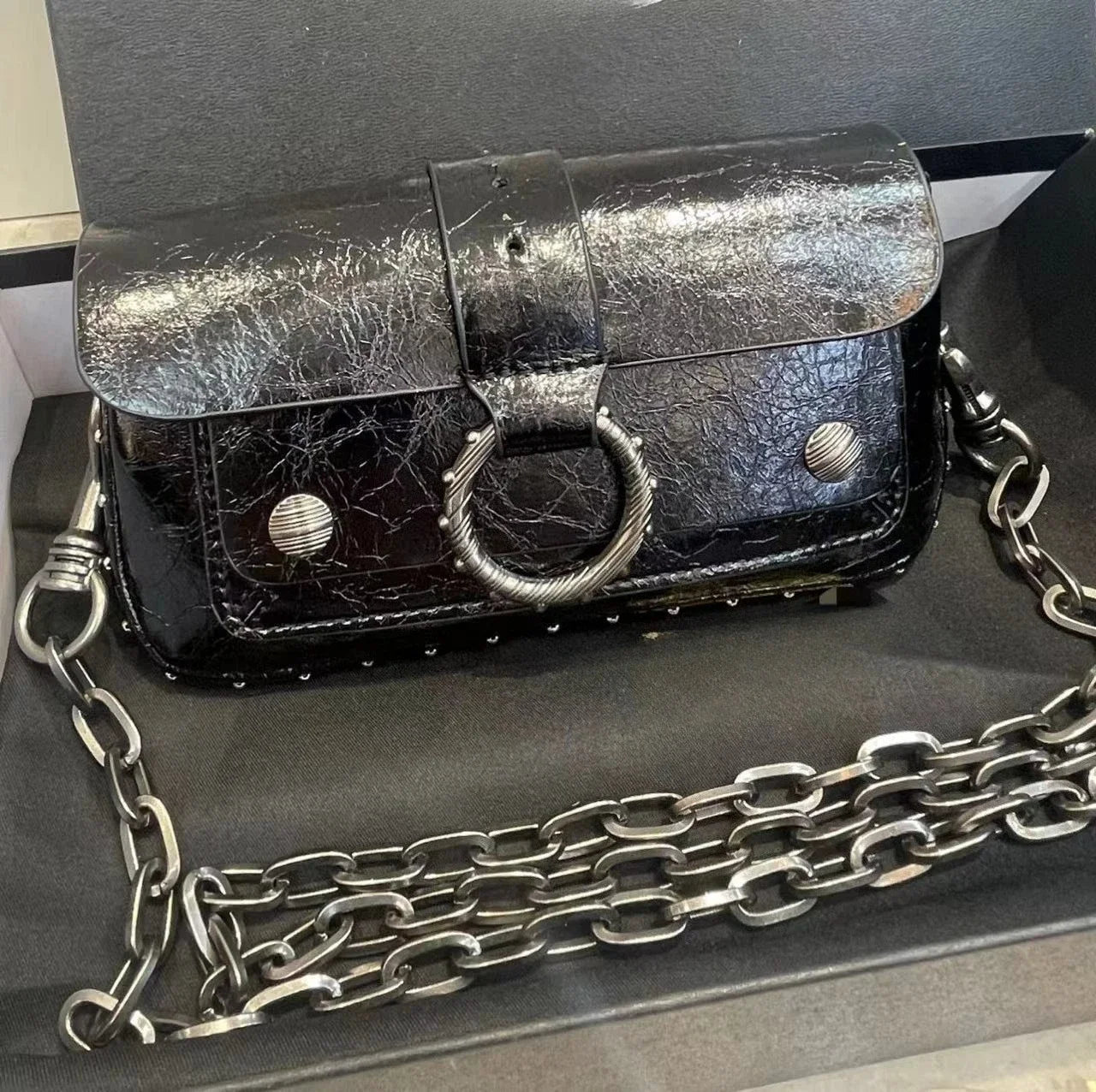 Multi-Color French Design Mini Waist Bag Classic Rivet Style Chic round design with a simple, versatile look. Compact and stylish, perfect for everyday wear.