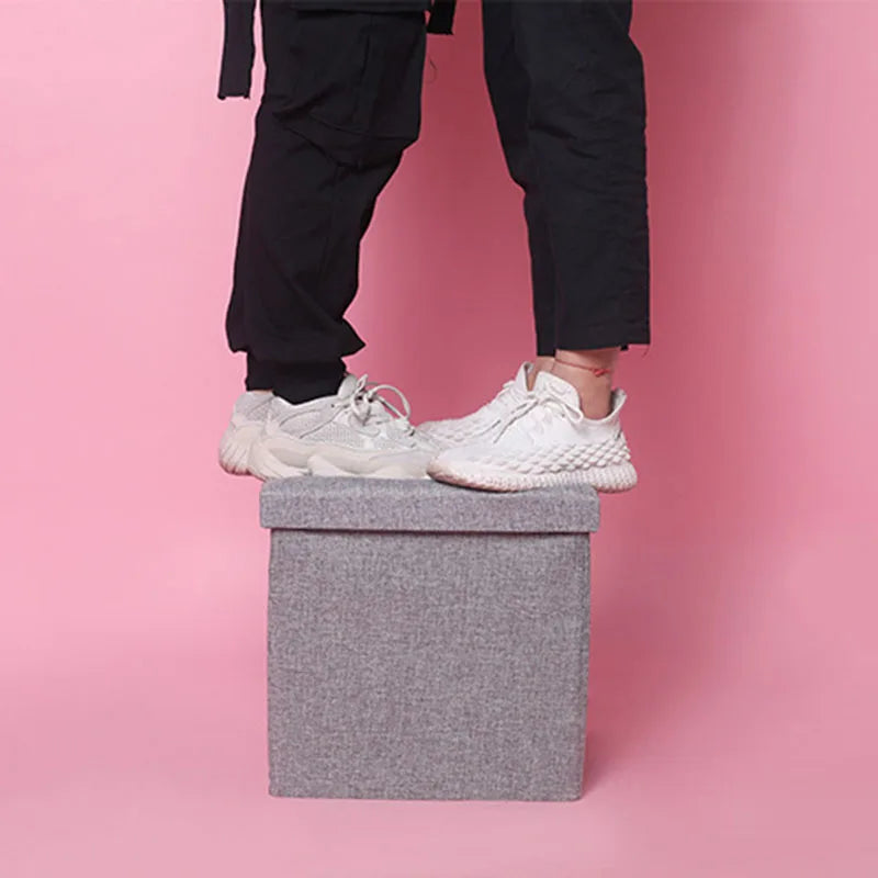 Multifunctional Fabric Organizer Storage Stools Box Foldable Storage Stool Boxes With Padded Seat Home Organization Sundries Box