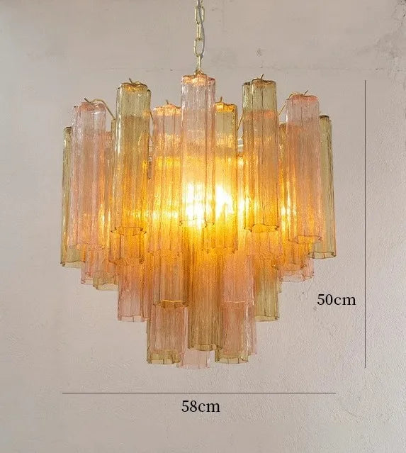 Art Deco Stained Glass Tube Chandelier – Luxury Ceiling Pendant Light Elegant lighting fixture perfect for kitchen islands, dining rooms, or any upscale interior space. Adds a touch of sophistication and style.
