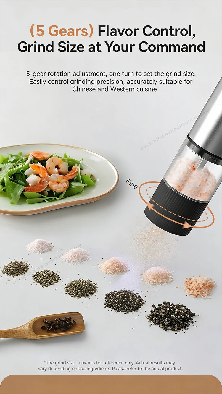 Electric Salt and Pepper Grinder Automatic Rechargeable Pepper Mill Shakers Adjustable Coarseness Kitchen Appliances