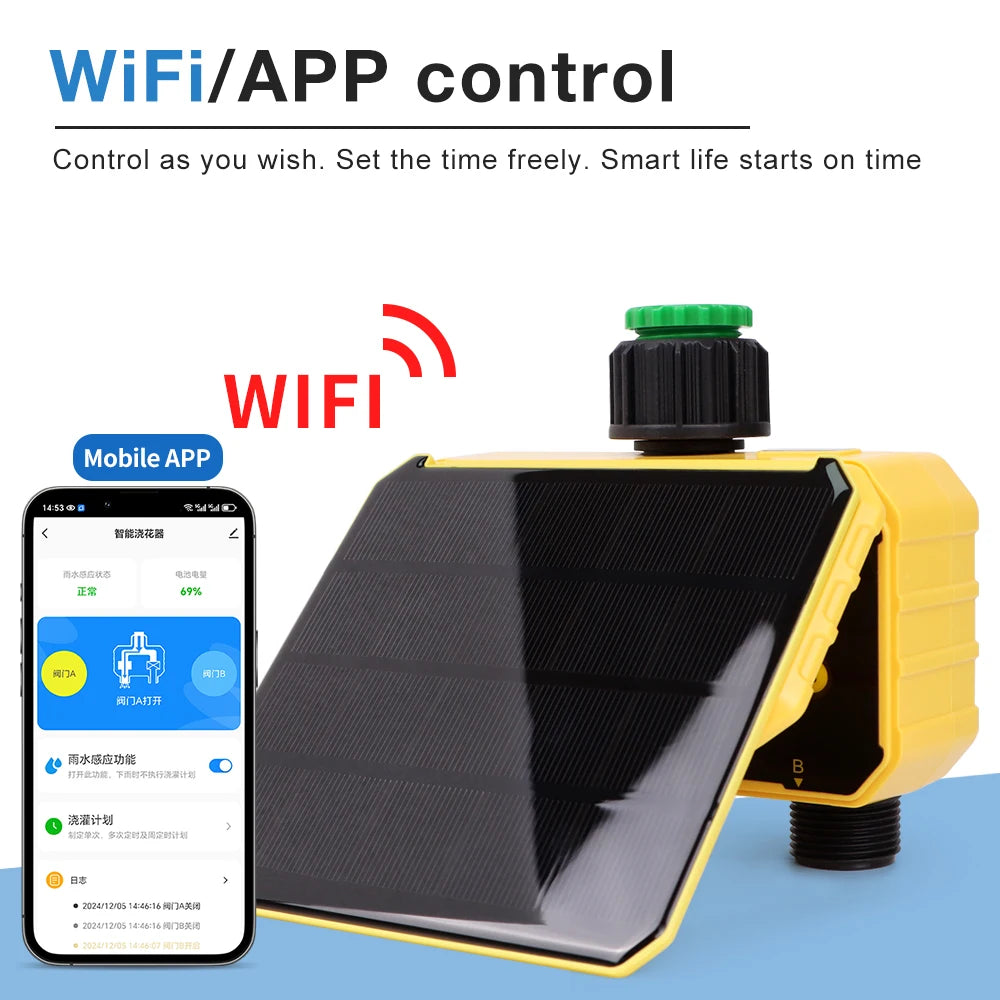 WIFI Solar Irrigation Timing Controller Smart Automatic Irrigation System for Garden Tap Valve Controller with Rain Sensor