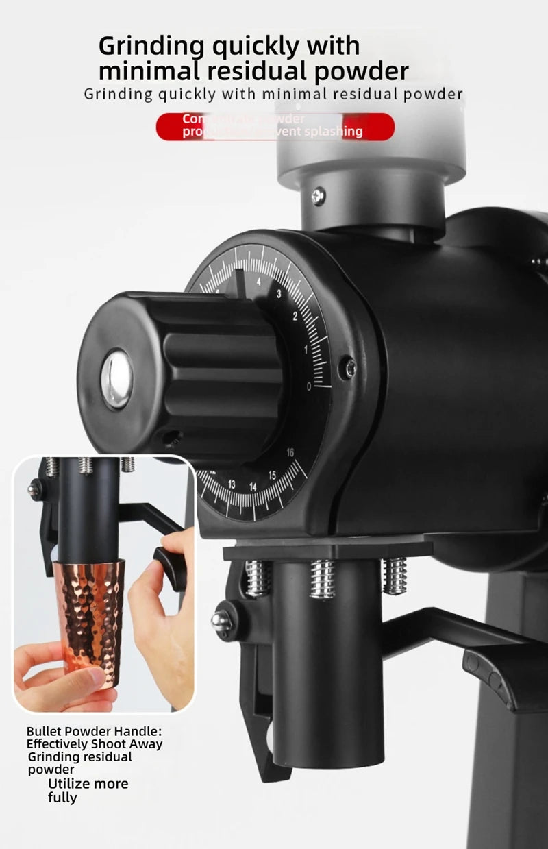 CAFOVO G198F Commercial Electric Grinder 98mm Titanium Coated Flat Burr 160 Settings 2500RPM 1000W Quantitative Coffee Miller