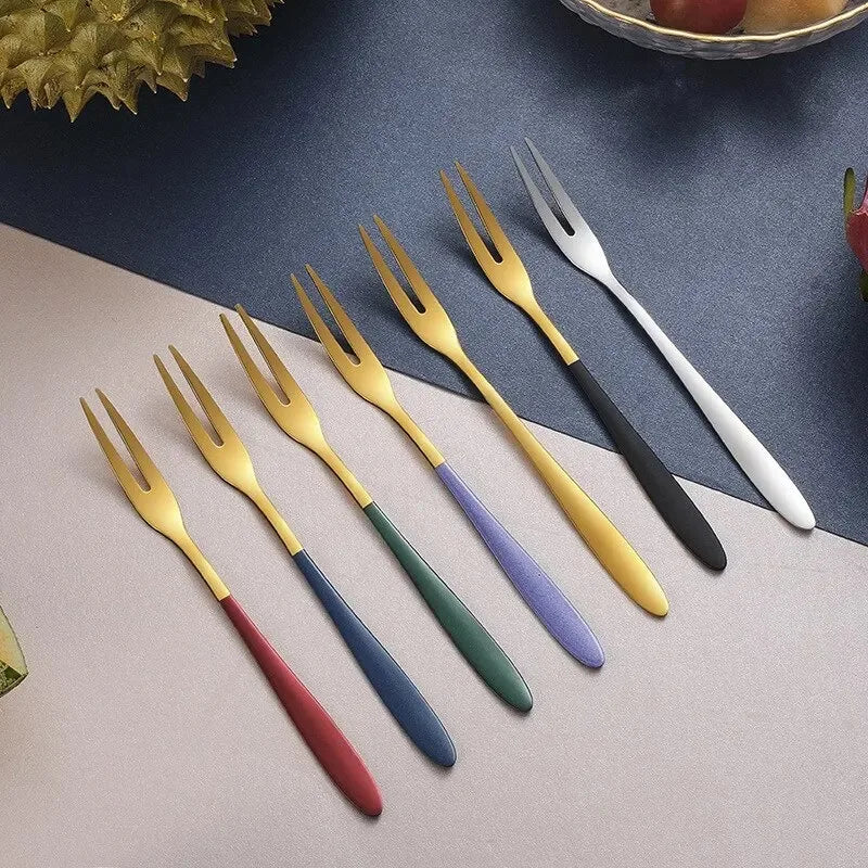 7pcs 304 Fruit Fork Luxury Stainless Steel Fruit Fork Dessert Cake Forks Salad Fork For Party Kitchen Tableware