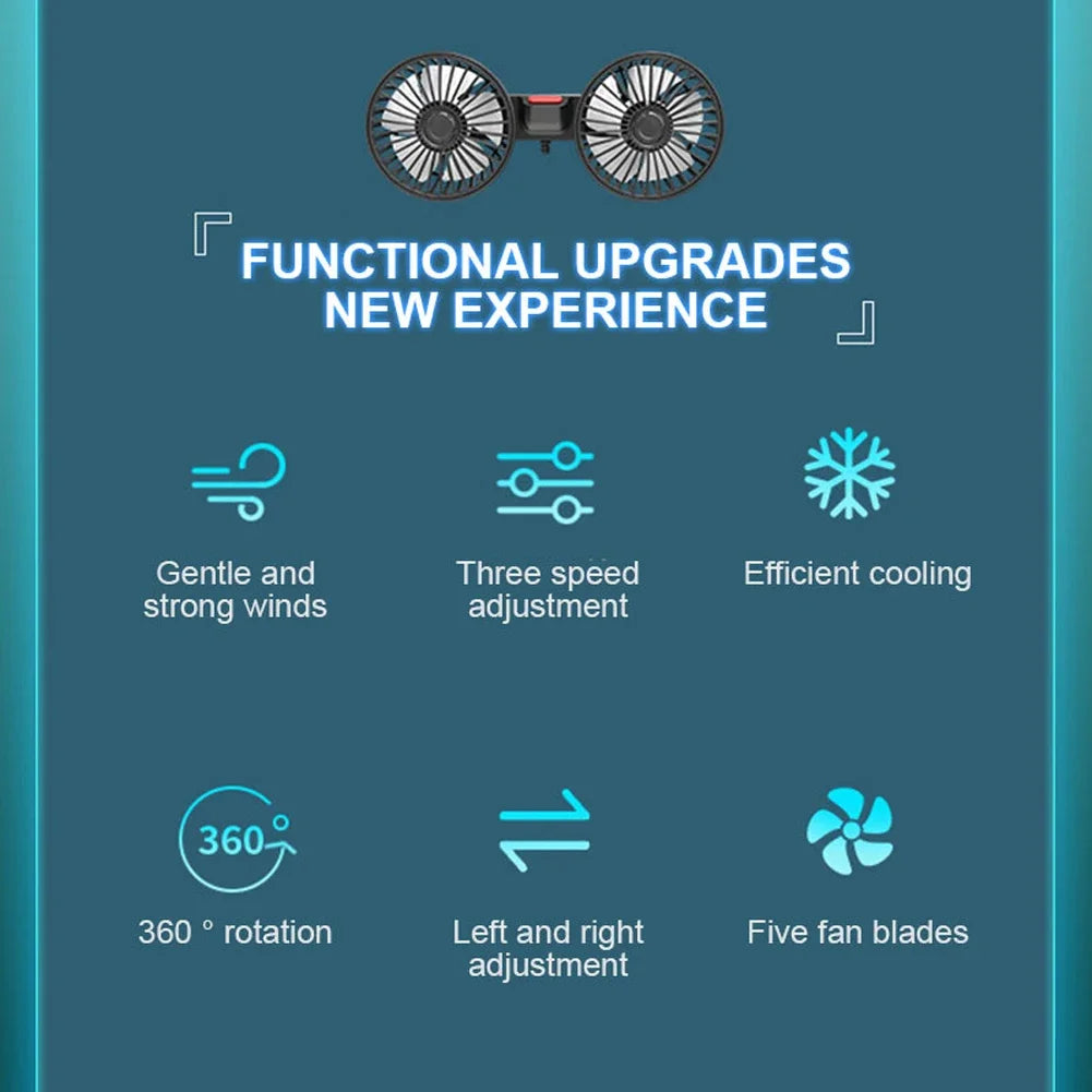 Car Seat Back Cooling Fan USB Charge Dual Head Fan 360 Degree Rotation Auto Headrest Ventilation Fan Neck Cooler Car Interior