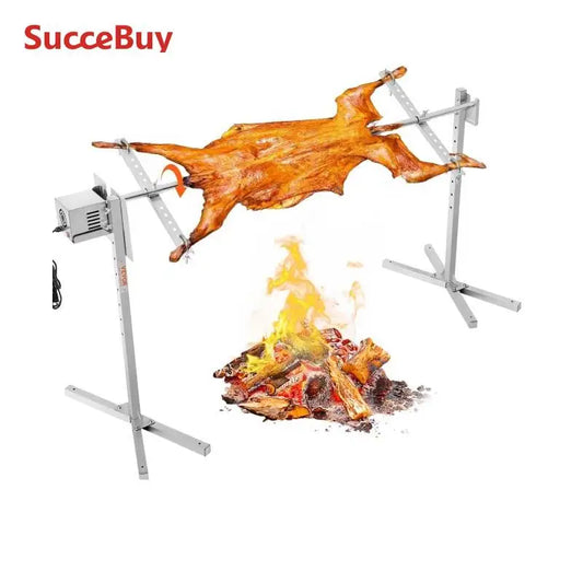 SucceBuy 46 Inch Electric BBQ Rotisserie Grill Kit Automatic 52W Motor Height Adjustable Universal Roaster Stand