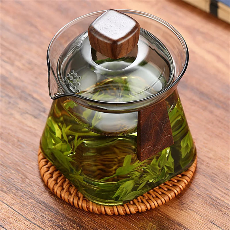 Bottom Mountain View Heat-resistant Glass Gaiwan Tea Tureen With Scald Proof Wood Chips Kung Fu Tea Set Tea Cup and Bowl Teaware