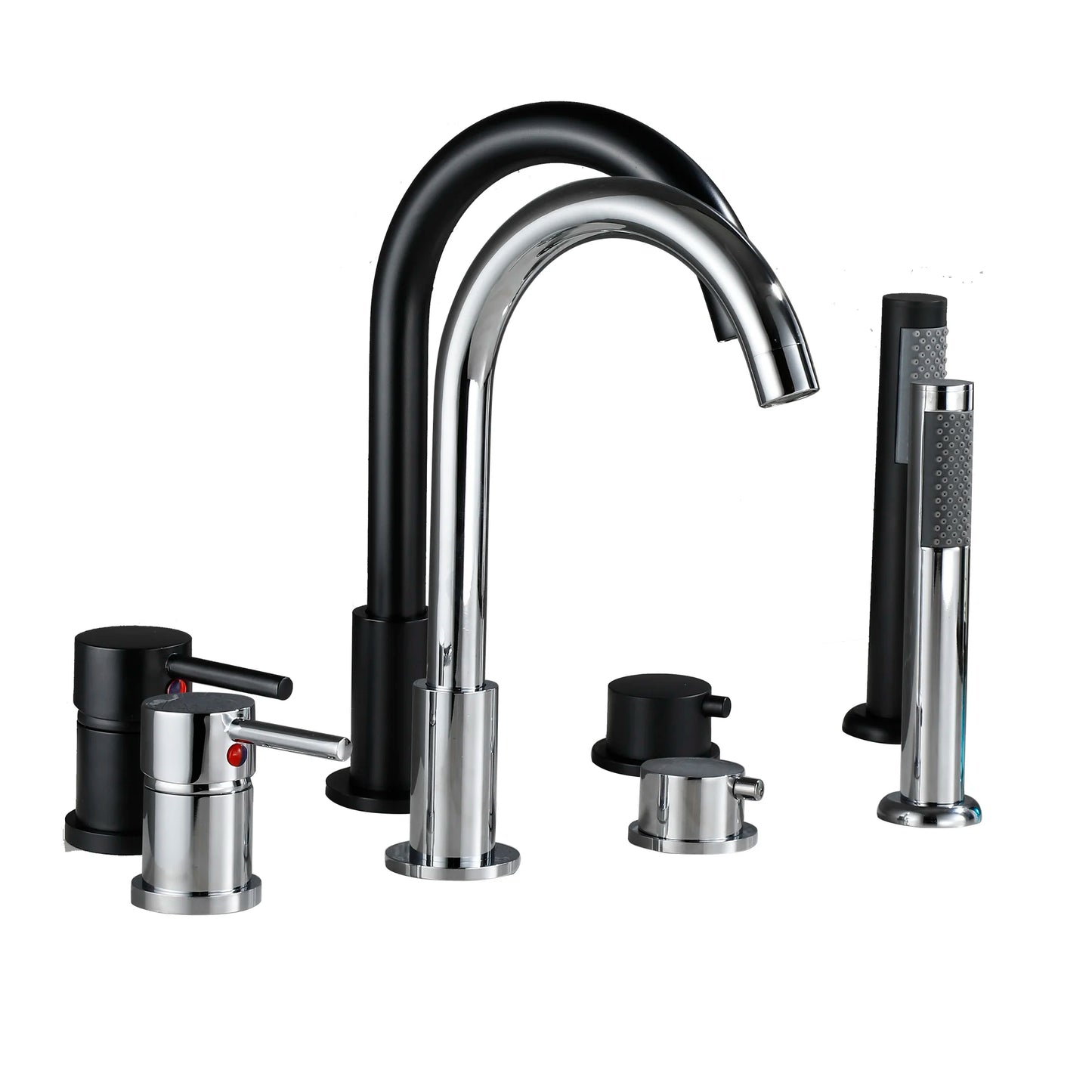 4-Piece Bathroom Faucet Set – Deck-Mounted Includes basin and bathtub mixer taps with handheld shower. Hot and cold water mixer for versatile bathroom use.